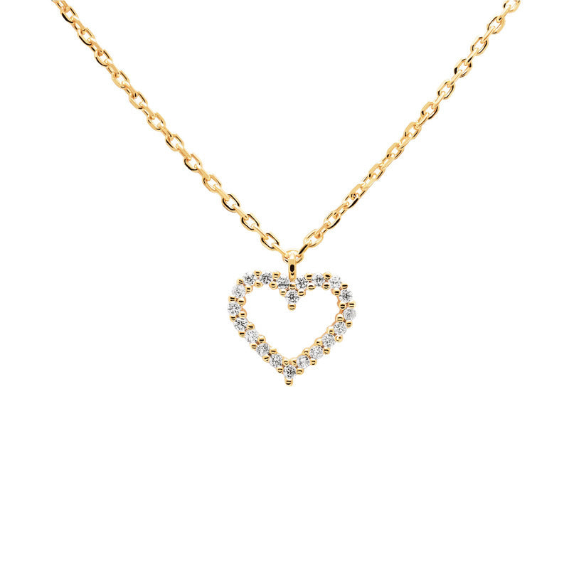 Open Heart Pavé Necklace – 925 Sterling Silver, Gold Plated