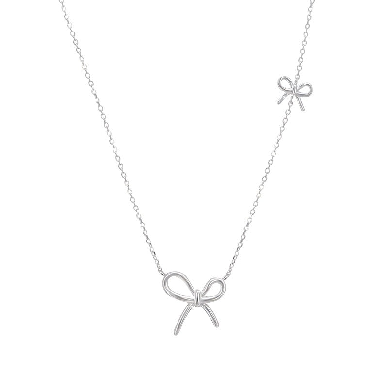 Double Bow Charm Necklace - 925 Sterling Silver