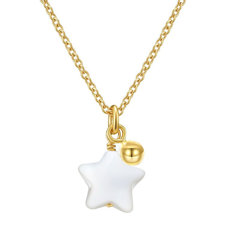 Mother-of-Pearl Star Pendant Necklace - Gold Plated 925 Sterling Silver