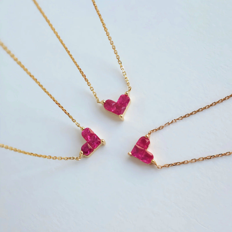 Pink Heart Pendant Gold plated Necklace - 925 Sterling Silver