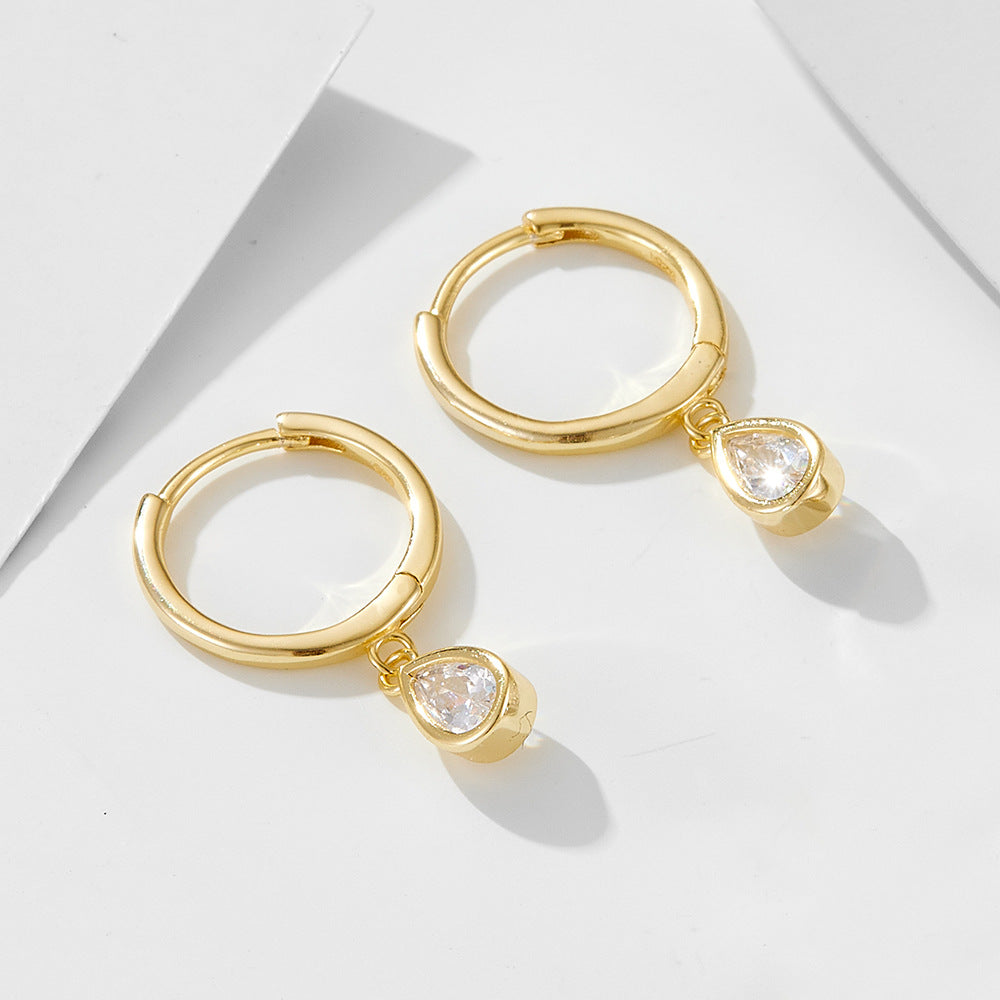Teardrop Zircon Hoop Earrings - 925 Sterling Silver
