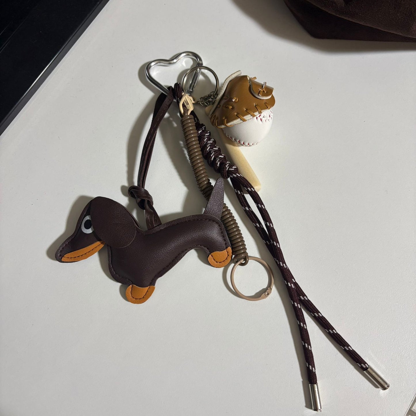 Dog and Baseball Glove Keychain Accessory