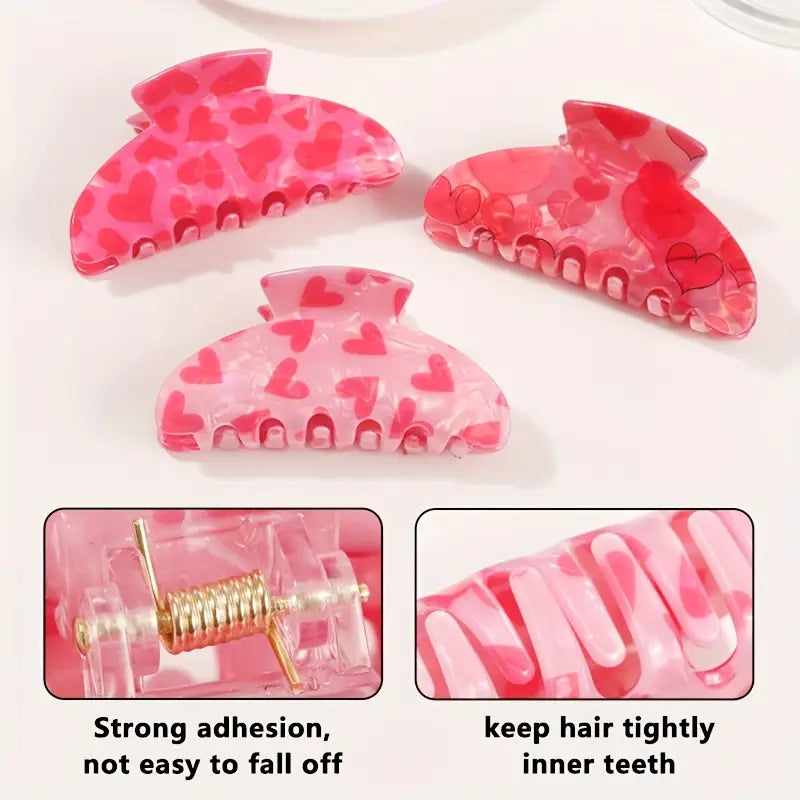 Sweetheart Pink Heart Hair Claw Clip – Romantic Marbled Acrylic Hair Accessory