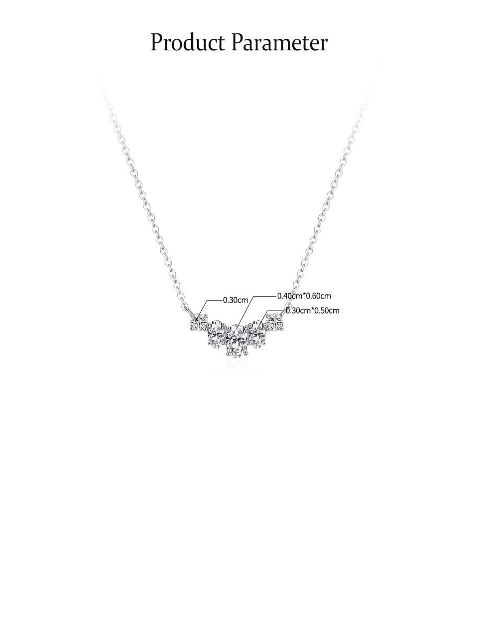 Sparkling Curved Cluster Necklace - 925 Sterling Silver