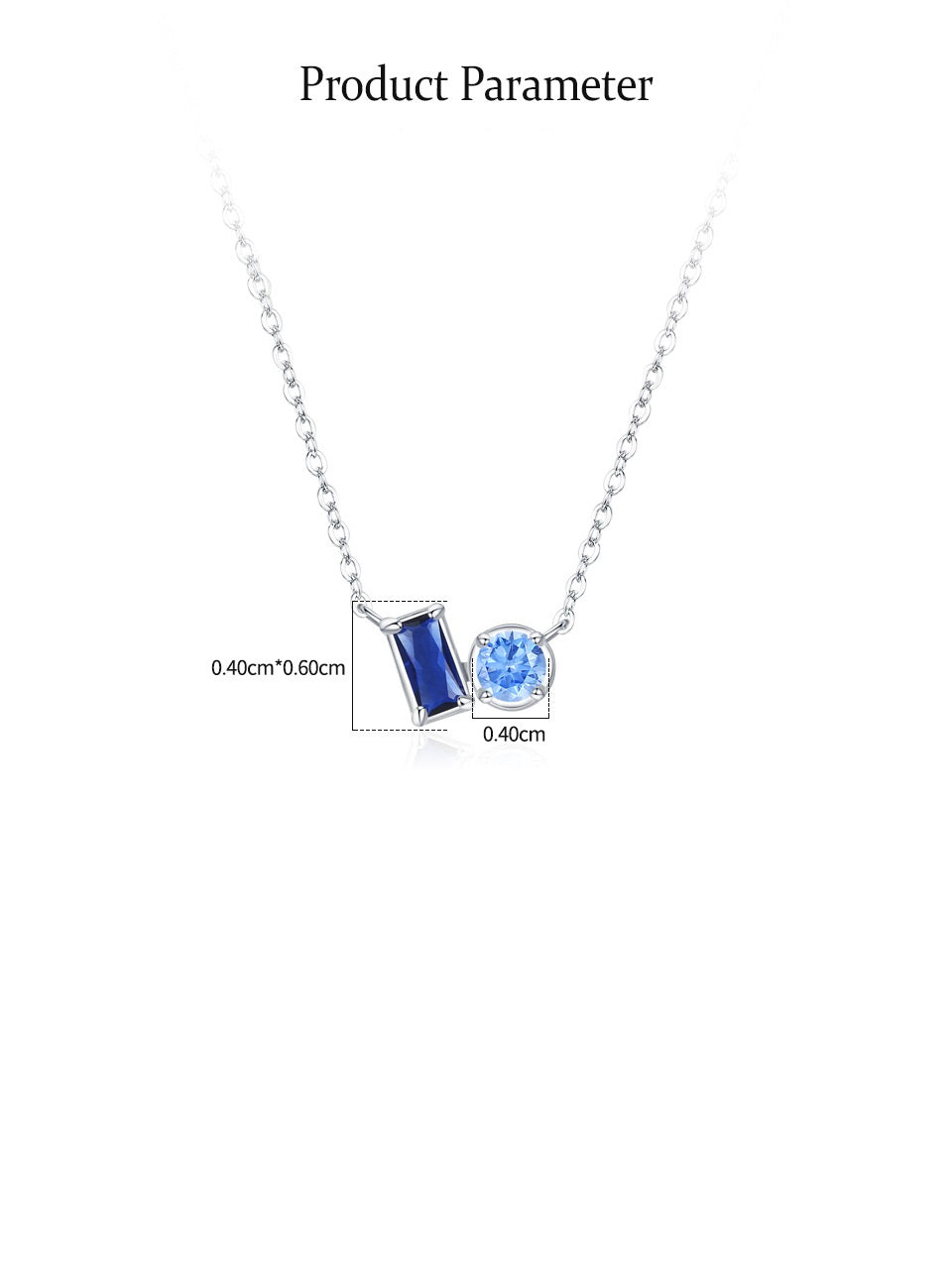 Blue Baguette & Round Duo Necklace - 925 Sterling Silver