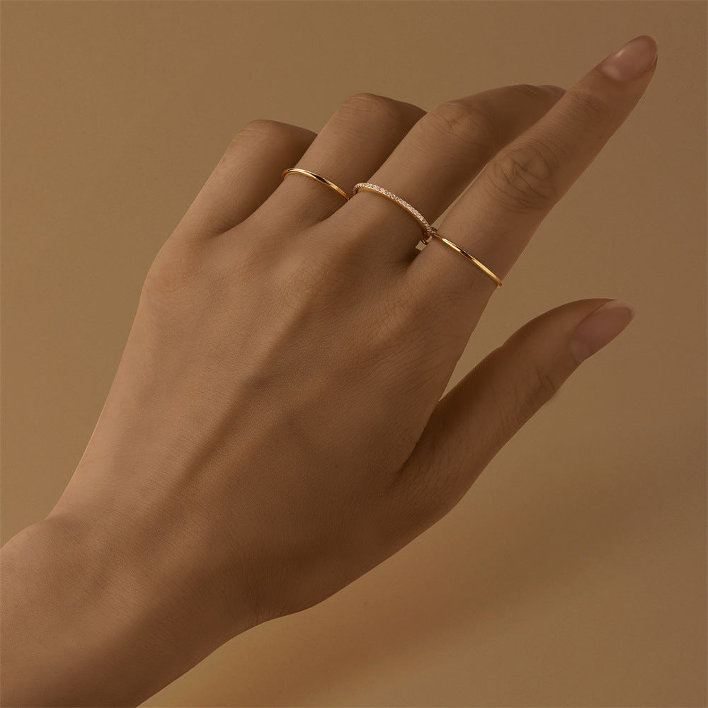 Triple Band Pavé Ring – 925 Sterling Silver, Gold Plated
