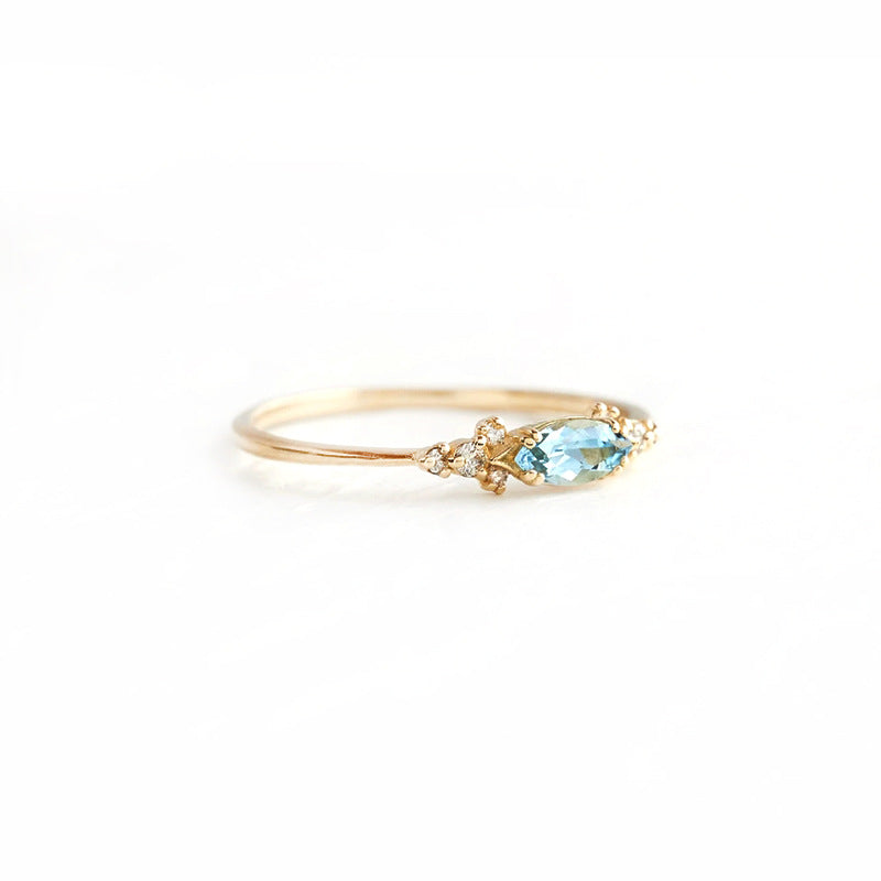 Aquamarine Blue Ring – 925 Sterling Silver, Gold Plated