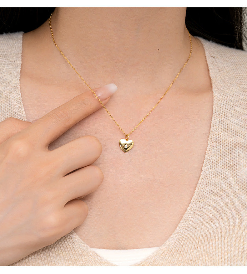 Polished Heart Star Pendant Necklace - Gold Plated 925 Sterling Silver
