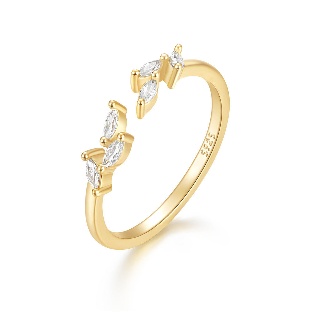 Marquise Leaf Open Ring – 925 Sterling Silver, Gold Plated
