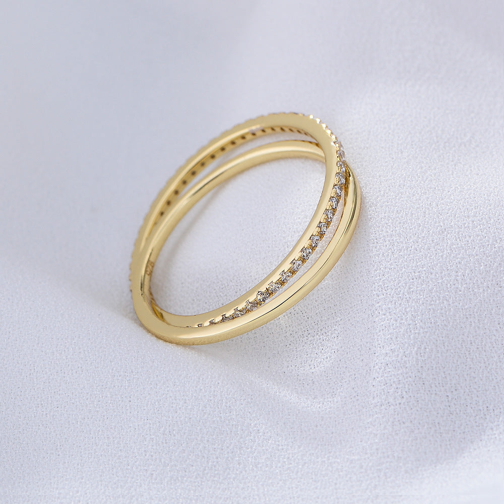 Crisscross Pavé X Ring – 925 Sterling Silver, Gold Plated