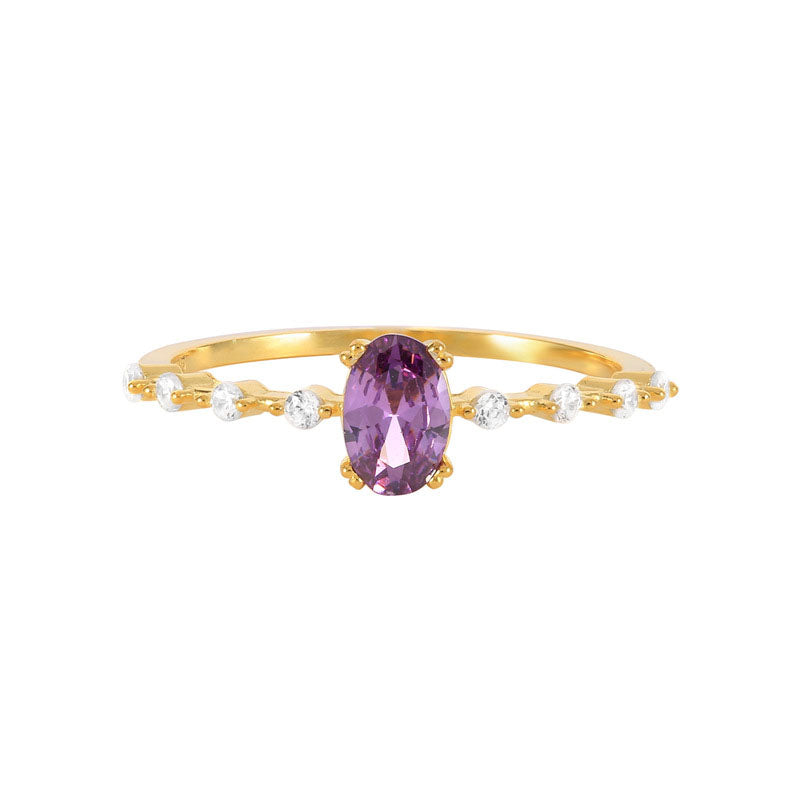 Purple Oval Ring – 925 Sterling Silver, Gold Plated