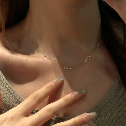 Floating Cluster Station Necklace - Gold Plated 925 Sterling Silver