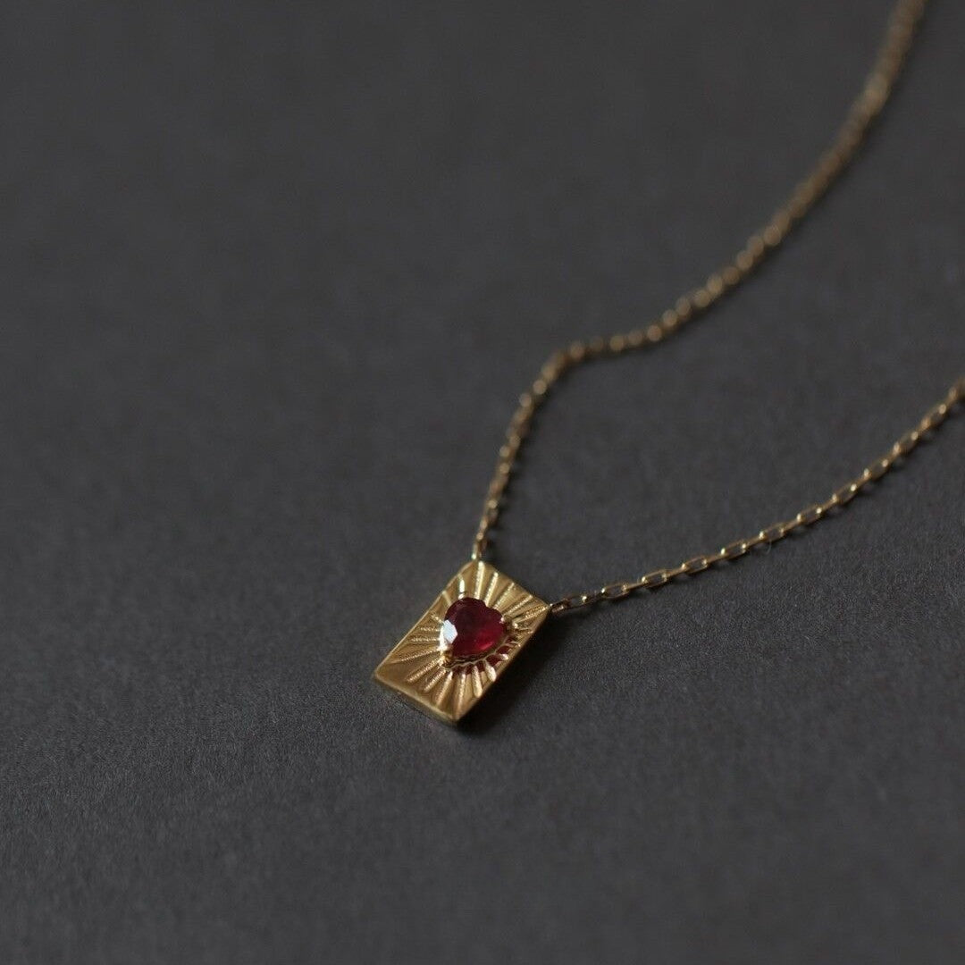 Sunburst Heart Tag Necklace - Gold Plated 925 Sterling Silver