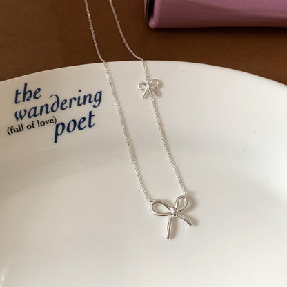 Double Bow Charm Necklace - 925 Sterling Silver