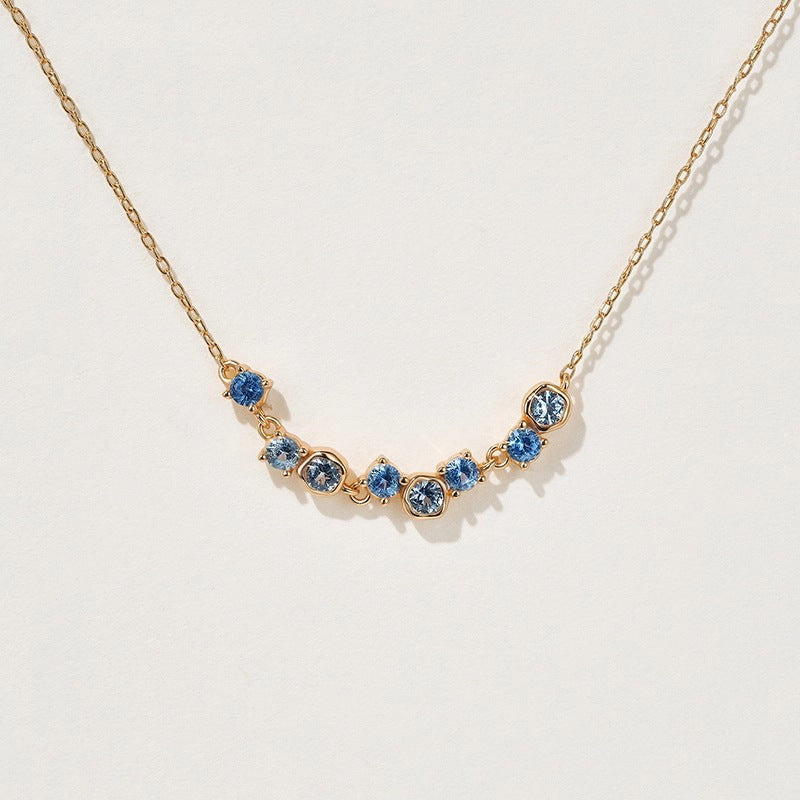 Scattered Blue Zircon Curved Necklace – Gold Plated 925 Sterling Silver