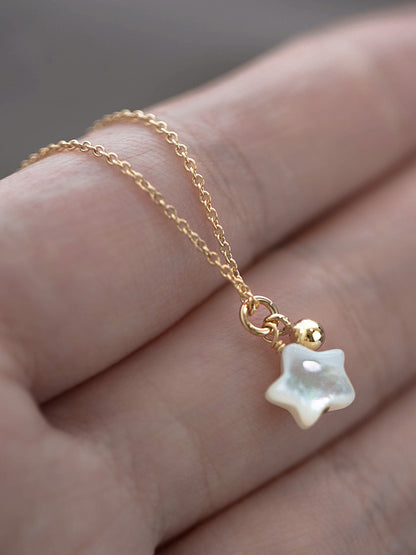 Mother-of-Pearl Star Pendant Necklace - Gold Plated 925 Sterling Silver