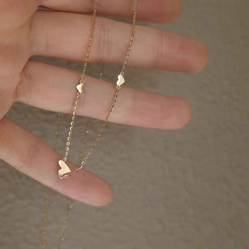 Mini Heart Station Necklace – 925 Sterling Silver, Gold Plated