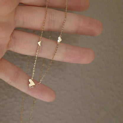Mini Heart Station Necklace – 925 Sterling Silver, Gold Plated
