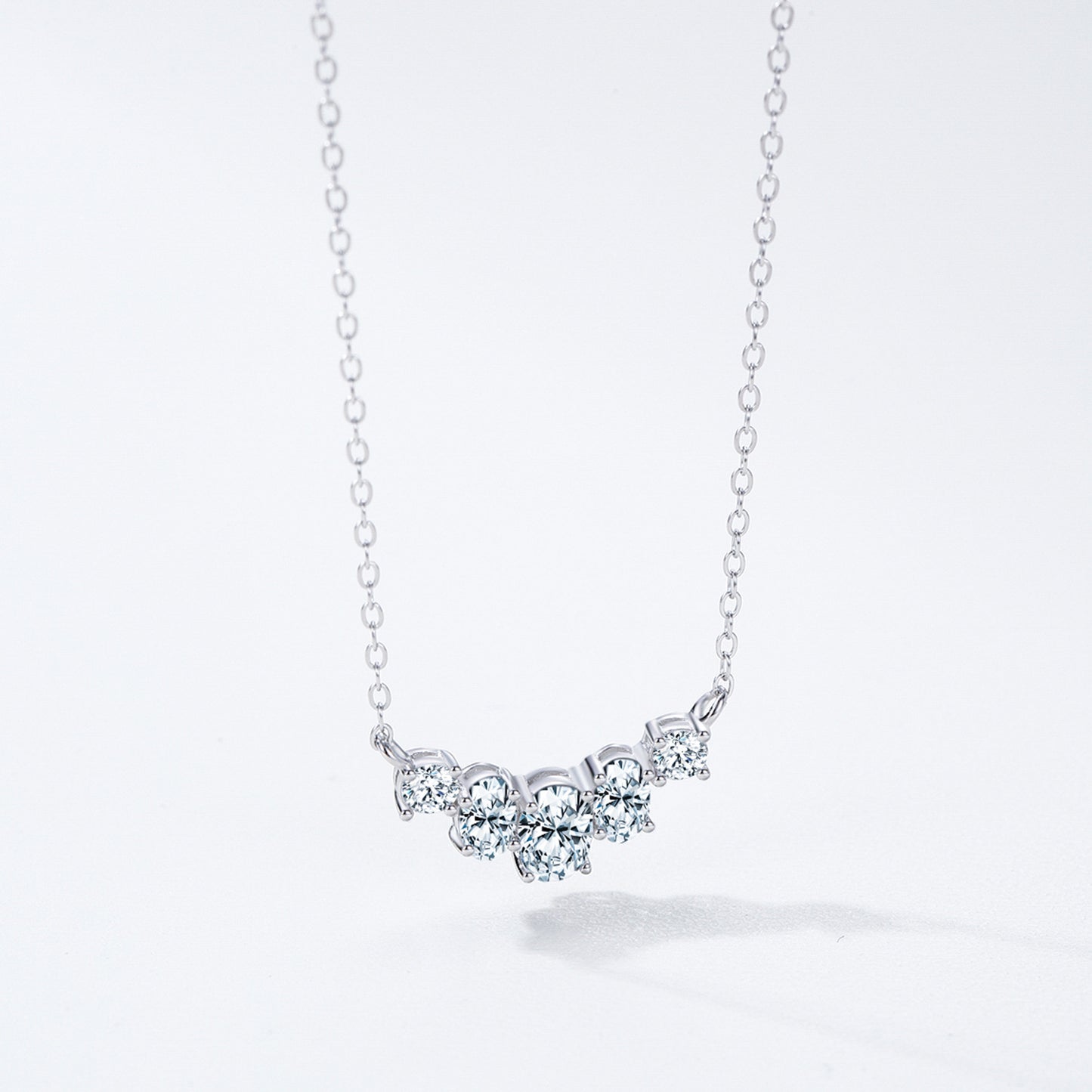 Sparkling Curved Cluster Necklace - 925 Sterling Silver