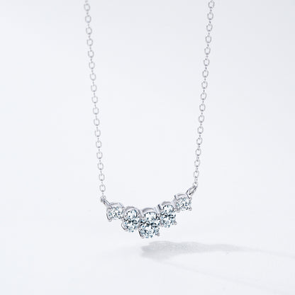 Sparkling Curved Cluster Necklace - 925 Sterling Silver