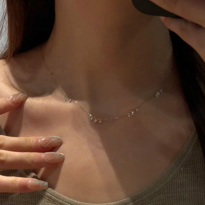 Floating Cluster Station Necklace - Gold Plated 925 Sterling Silver