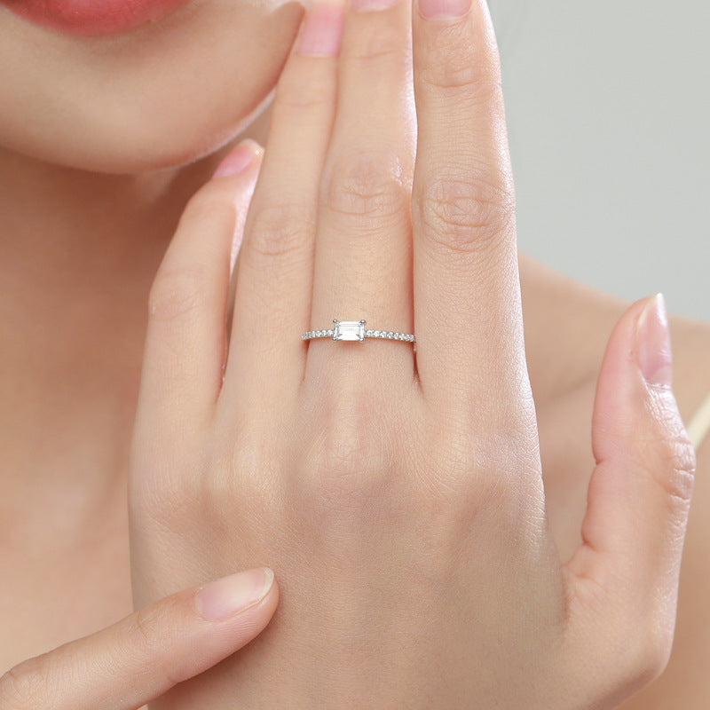 Baguette Solitaire Pavé Ring - Gold Plated 925 Sterling Silver