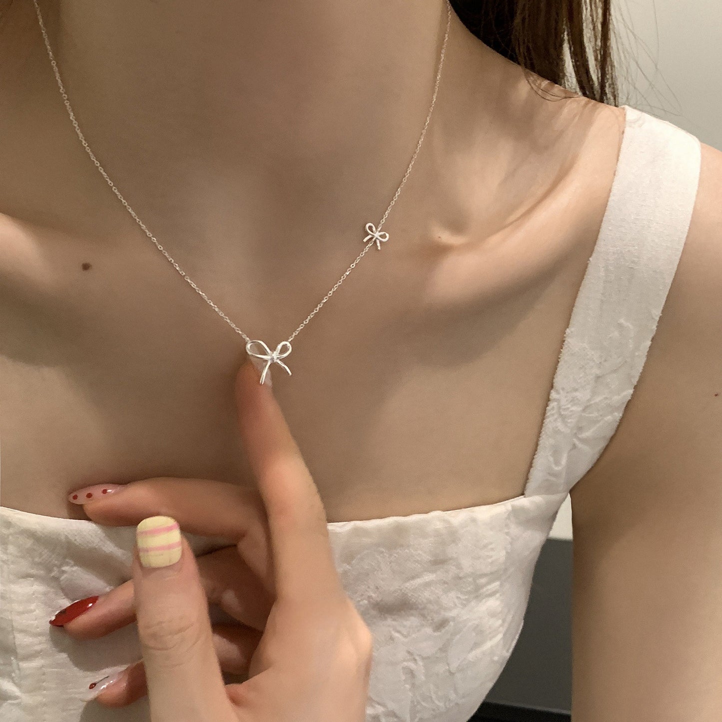 Double Bow Charm Necklace - 925 Sterling Silver