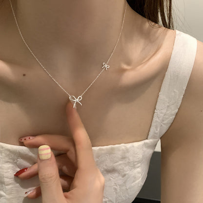 Double Bow Charm Necklace - 925 Sterling Silver