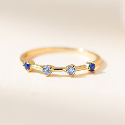 Ombré Blue Stone Ring – 925 Sterling Silver, Gold Plated