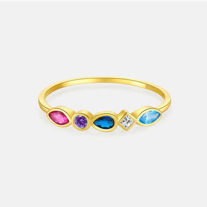 Multicolor Mixed-Cut Bezel Ring - Gold Plated 925 Sterling Silver