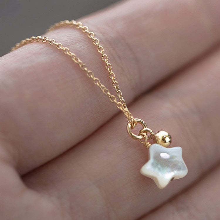 Mother-of-Pearl Star Pendant Necklace - Gold Plated 925 Sterling Silver