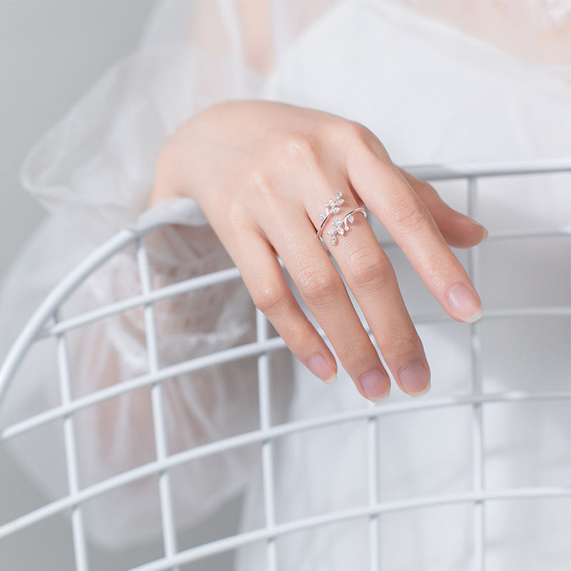 Leaf Branch Open Ring - 925 Sterling Silver