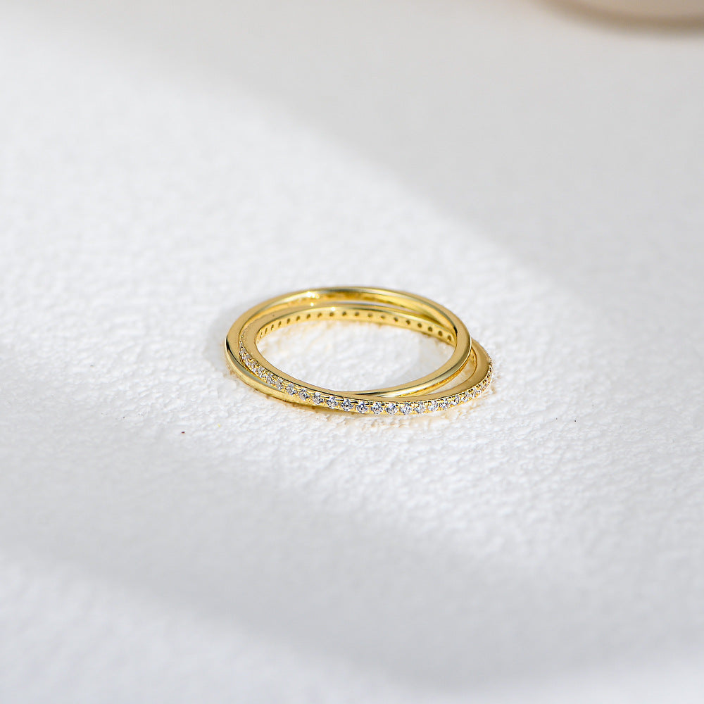 Crisscross Pavé X Ring – 925 Sterling Silver, Gold Plated