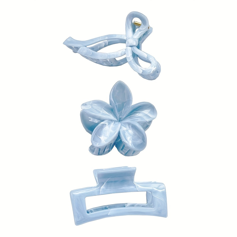 Pearlescent Baby Blue Hair Claw Clips – Elegant Marbled Acrylic Hair Accessories