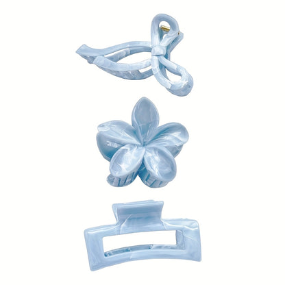 Pearlescent Baby Blue Hair Claw Clips – Elegant Marbled Acrylic Hair Accessories