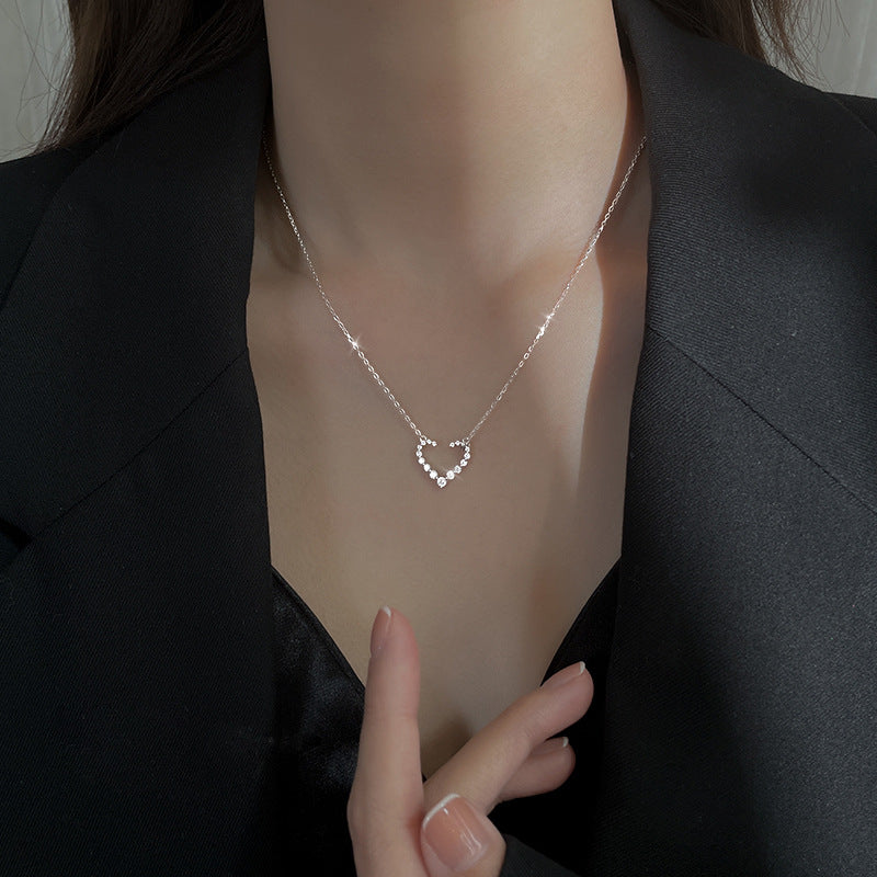 Sparkling Open Heart Necklace - 925 Sterling Silver