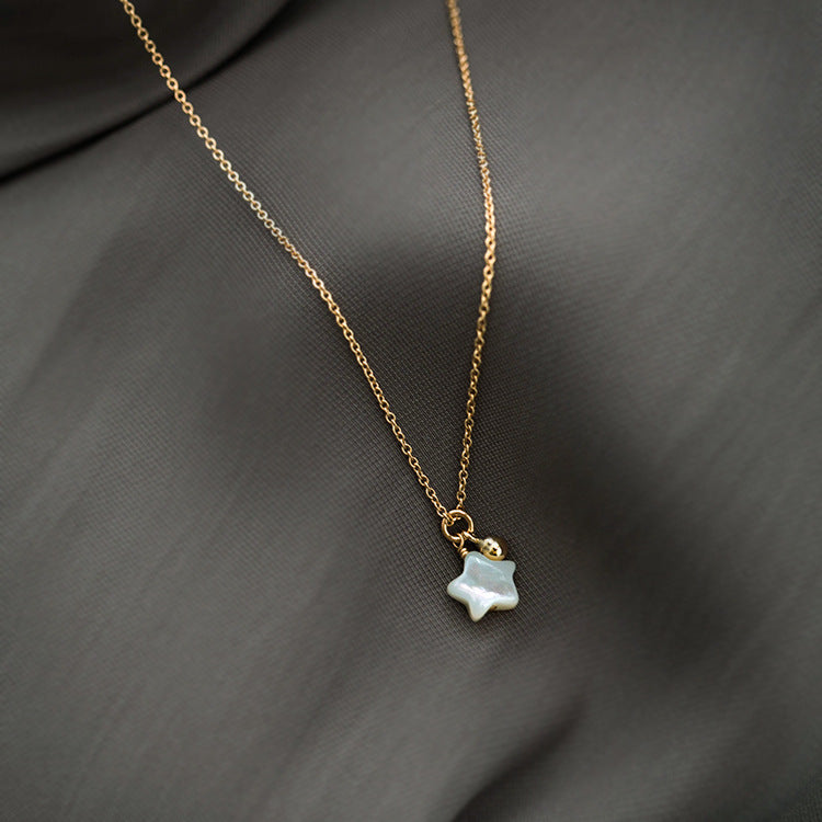 Mother-of-Pearl Star Pendant Necklace - Gold Plated 925 Sterling Silver