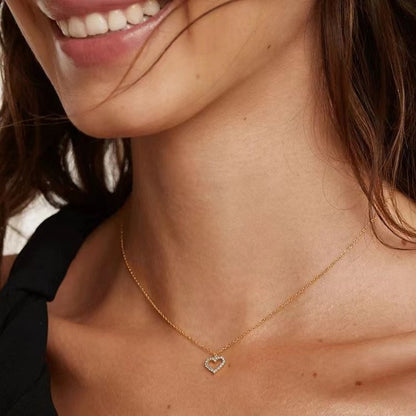 Open Heart Pavé Necklace – 925 Sterling Silver, Gold Plated