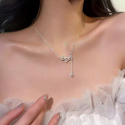 Interlocking Heart Lariat Necklace - 925 Sterling Silver