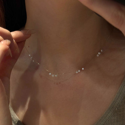 Floating Cluster Station Necklace - Gold Plated 925 Sterling Silver