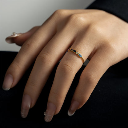 Multicolor Mixed-Cut Bezel Ring - Gold Plated 925 Sterling Silver