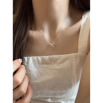 Double Bow Charm Necklace - 925 Sterling Silver