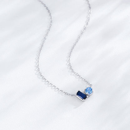 Blue Baguette & Round Duo Necklace - 925 Sterling Silver