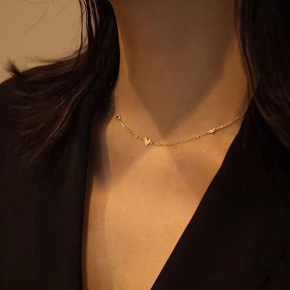Mini Heart Station Necklace – 925 Sterling Silver, Gold Plated
