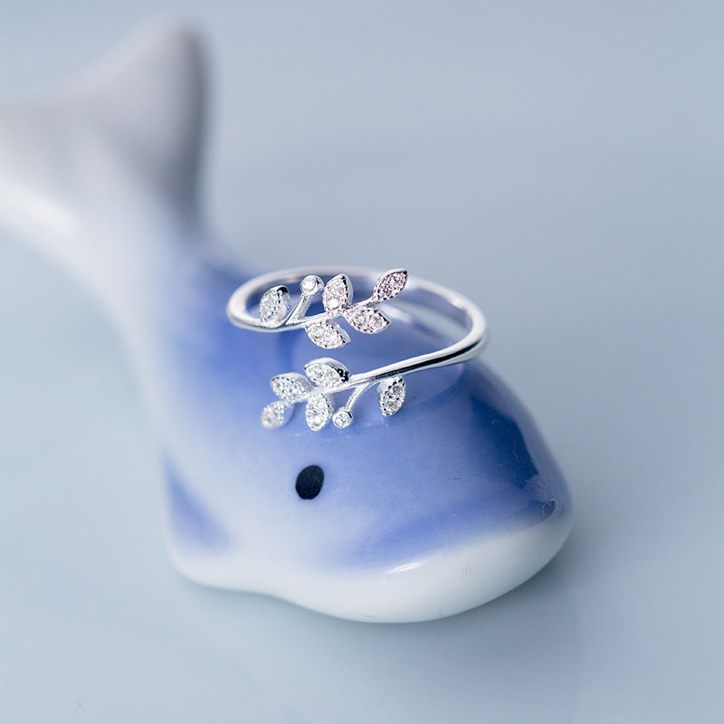 Leaf Branch Open Ring - 925 Sterling Silver