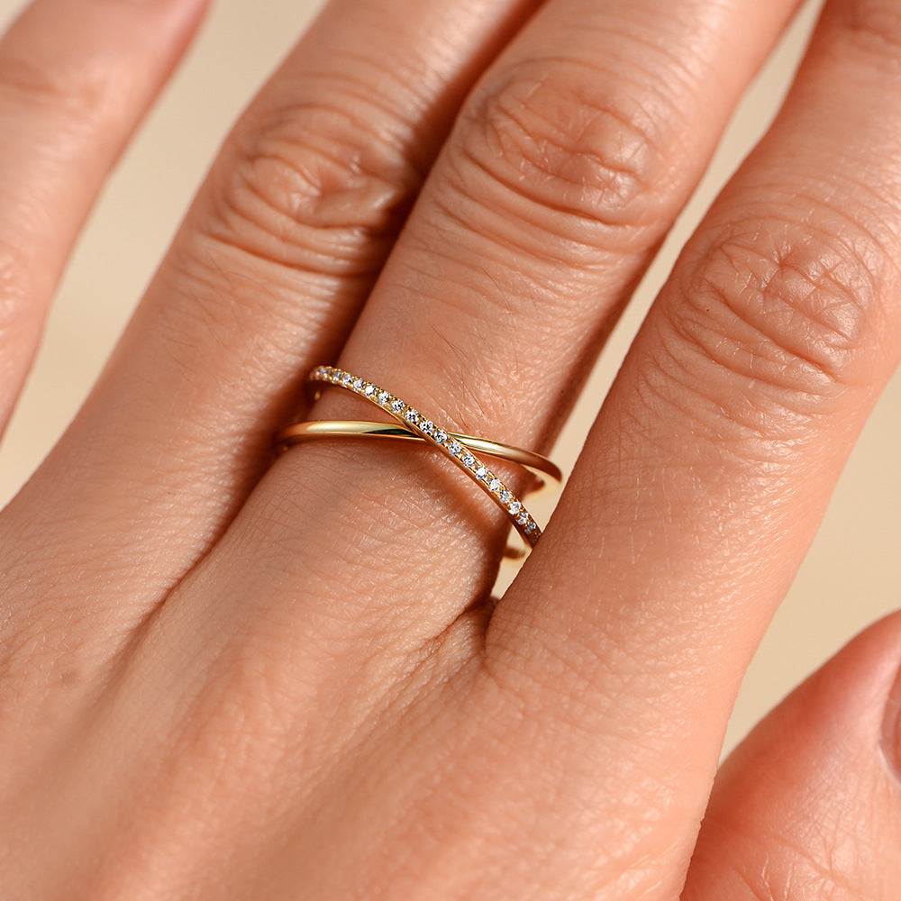 Crisscross Pavé X Ring – 925 Sterling Silver, Gold Plated