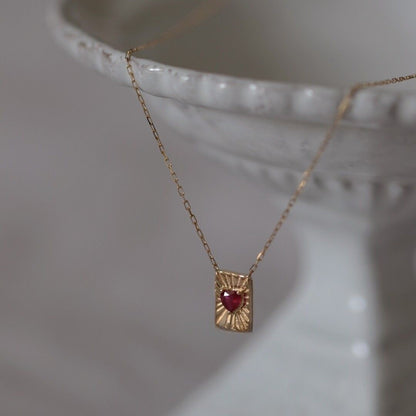 Sunburst Heart Tag Necklace - Gold Plated 925 Sterling Silver