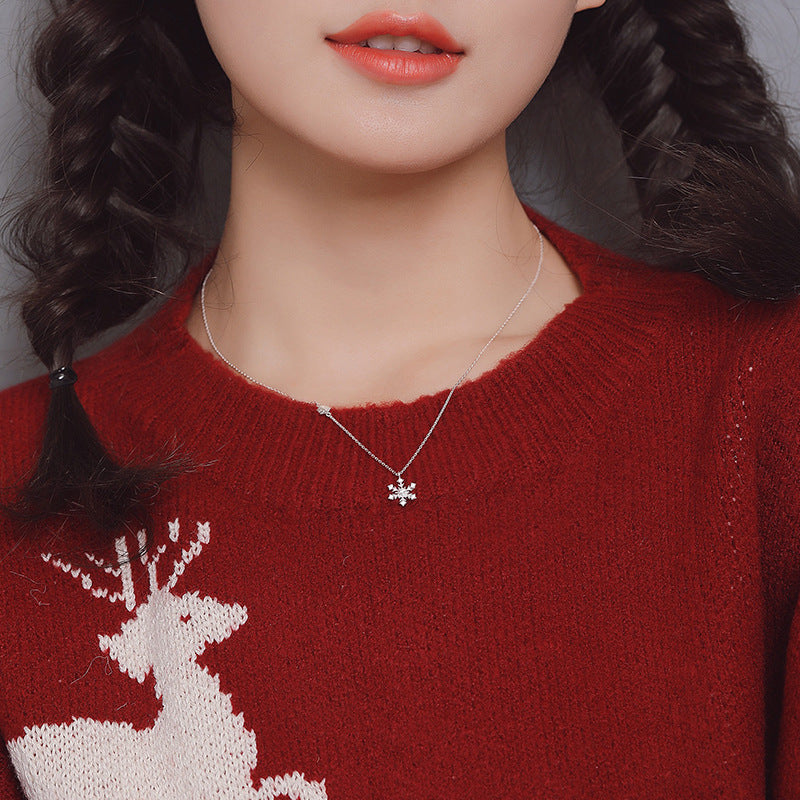 Zircon Snowflake Pendant Necklace – 925 Sterling Silver