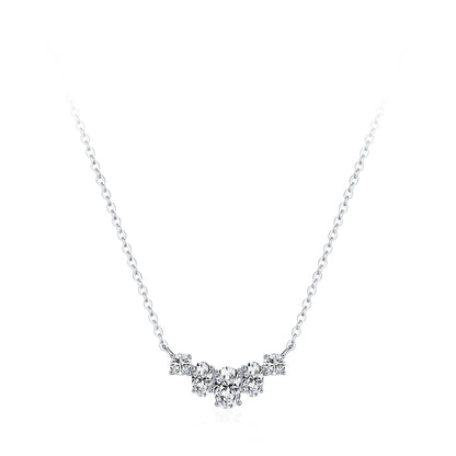 Sparkling Curved Cluster Necklace - 925 Sterling Silver