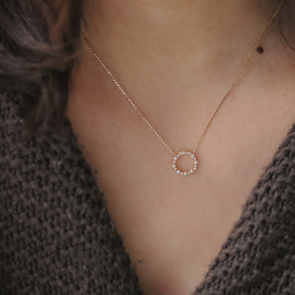 Open Circle Pavé Necklace – 925 Sterling Silver, Gold Plated